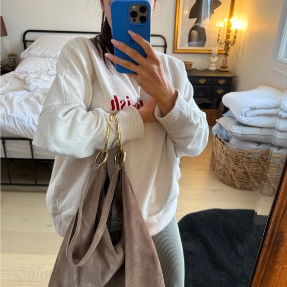 Brown leather Suede Shoulder Bag with Gold Accents - Picture 6 of 7